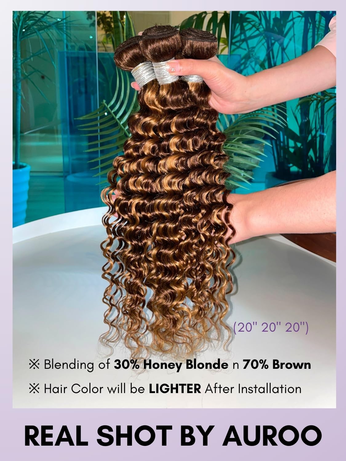 Honey Blonde Highlight Deep Wave 3 Bundles 100% Virgin Human Hair Extensions, Om