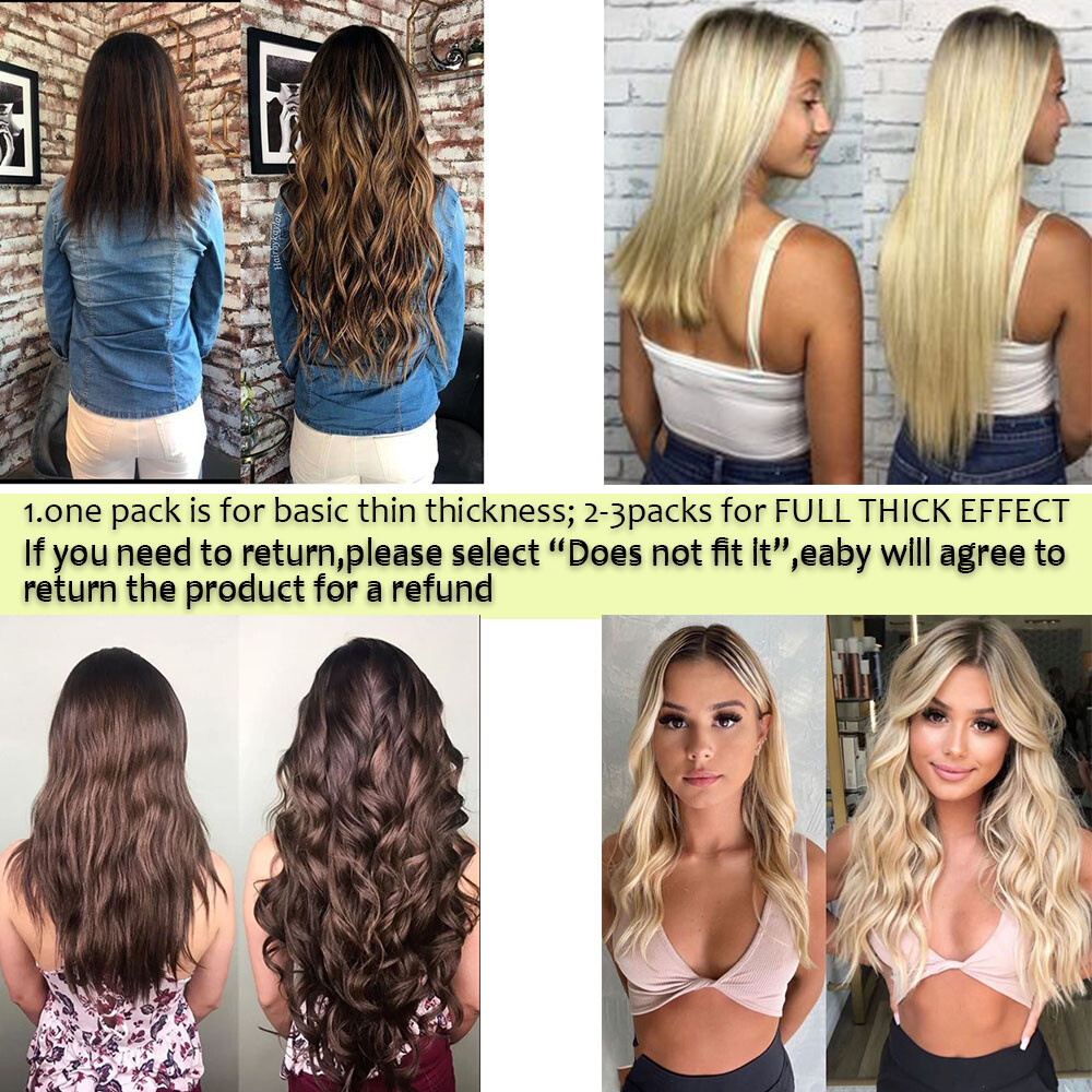 Soft Silky One Piece 100% Remy Human Hair Clip In 3/4 Full Head Extensions THICK