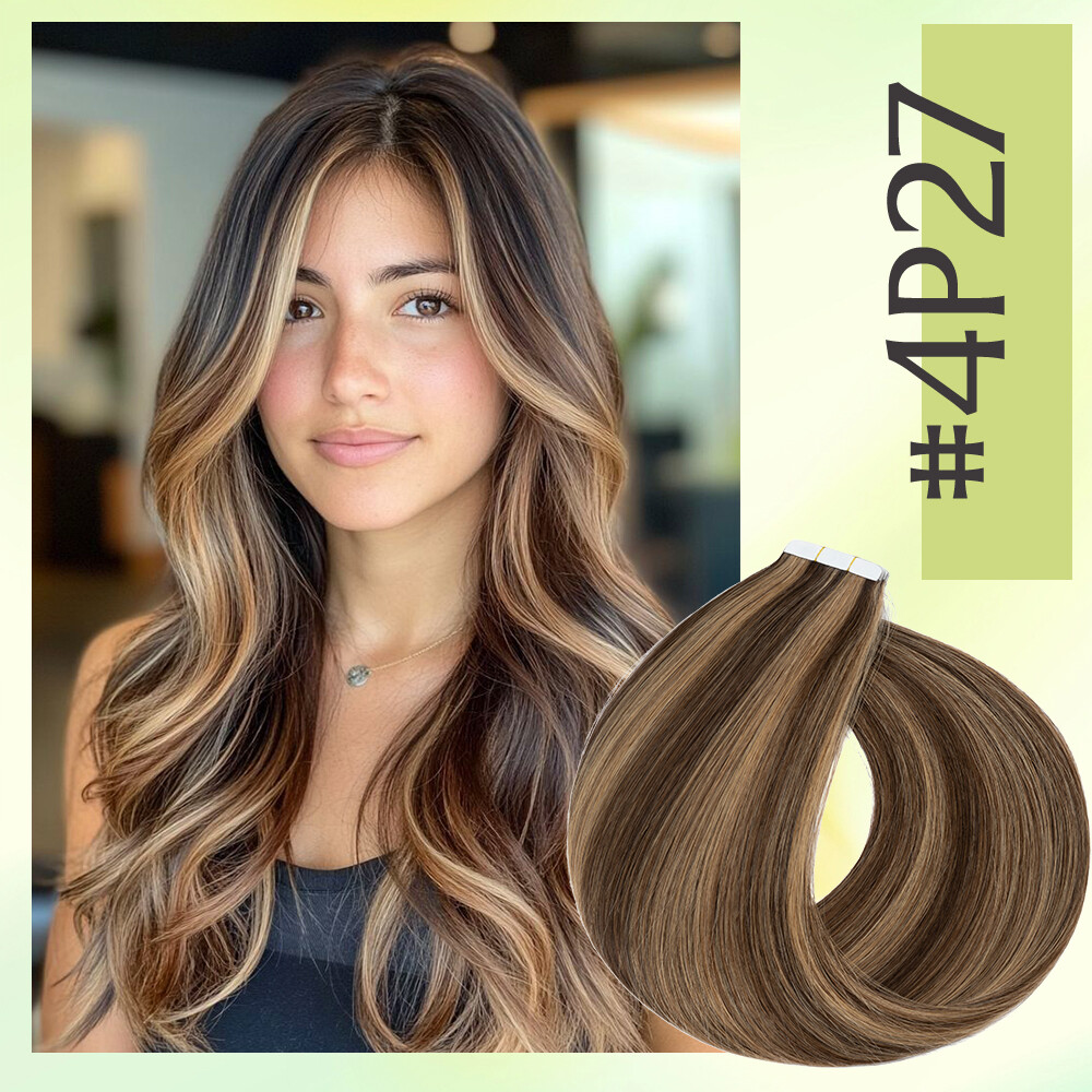 100% Real Remy Hair Tape In Russian Human Hair Extensions Skin Weft Ombre Brown