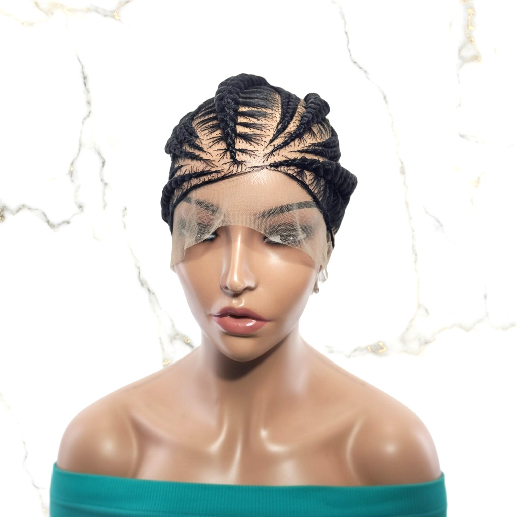 Bun Braided Wig. Natural Brush Cornrow Braids. Full Lace with Baby Hair.