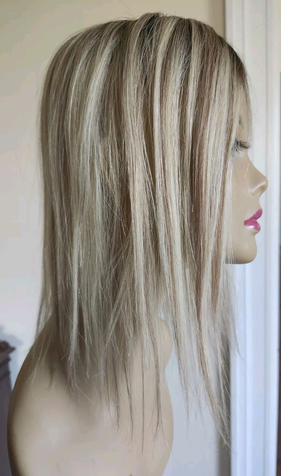 HUMAN HAIR MINI LIGHT BLONDE MONO LACE TOPPER LIGHT ROOTS 5″X5″ 13″ LONG