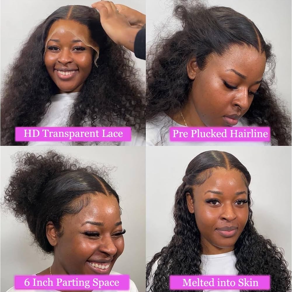 30″ Deep Wave Lace Front Wig – 200 Density, HD Transparent, Pre-Plucked Curly Ha