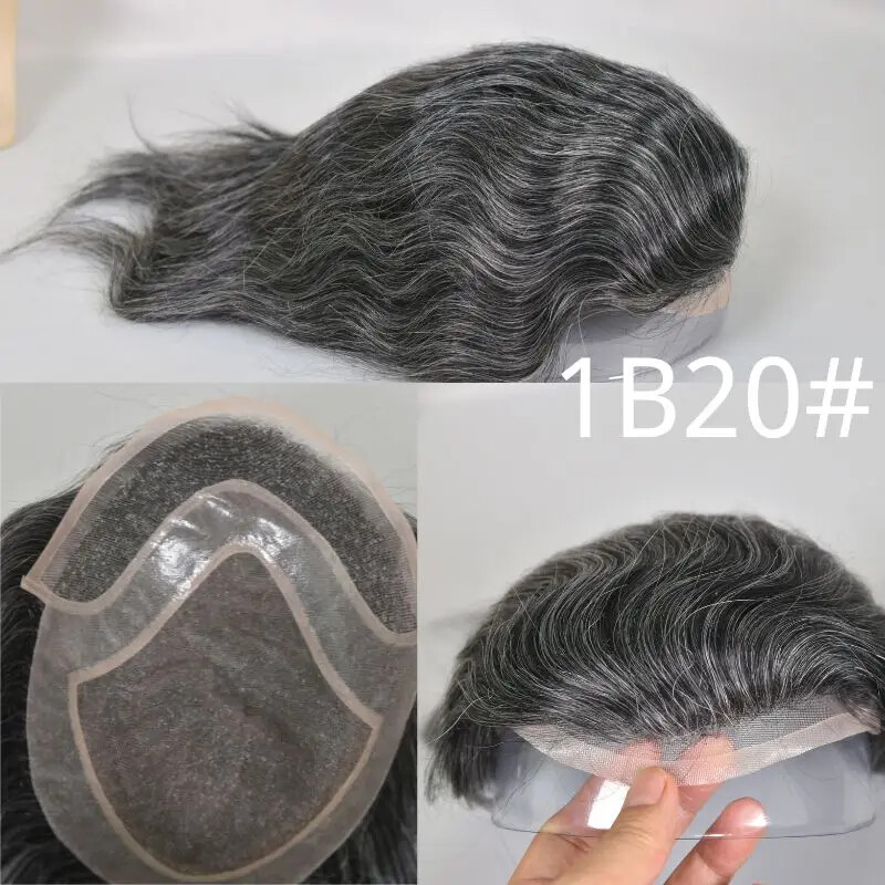 10x8inch Toupee for Men Soft Thin Skin Hair pieces Human Hair Mix Grey Synthetic