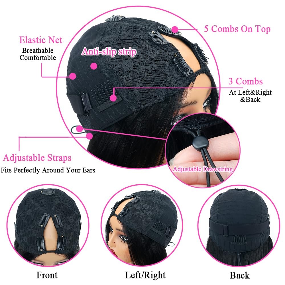 Amznlady 250 Density V Part Wig Human Hair Drawstring Straight Brazilian Virgin