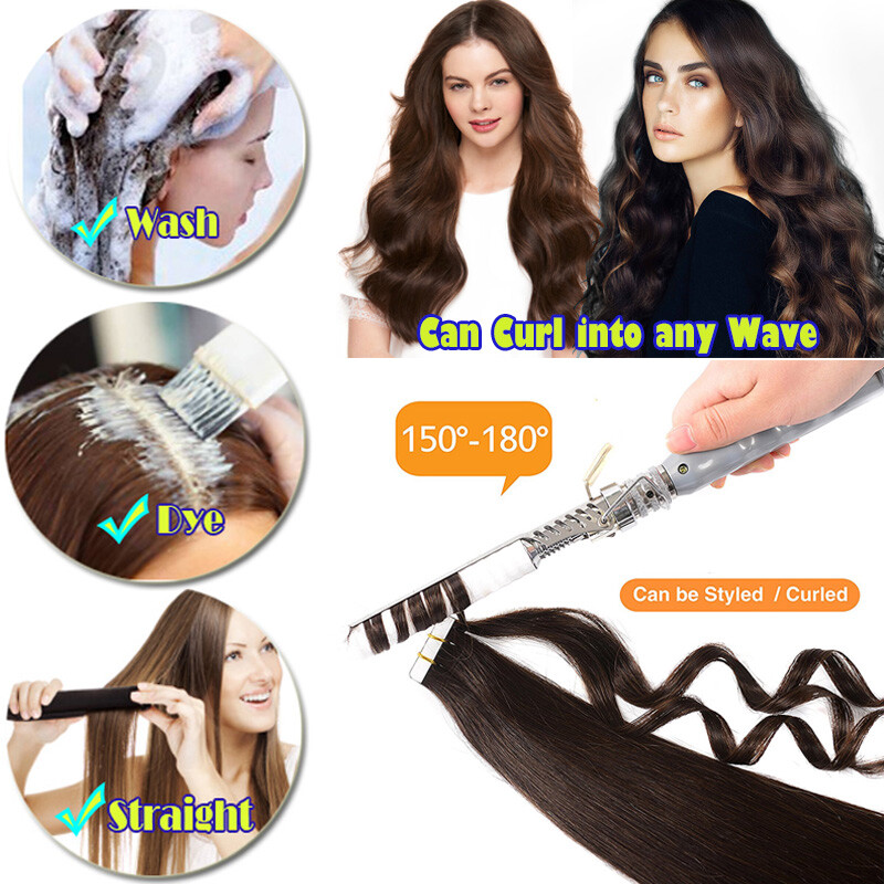 Thick 200g 80pcs Tape In Remy Human Hair Extensions Skin Weft FULL HEAD BLONDE F