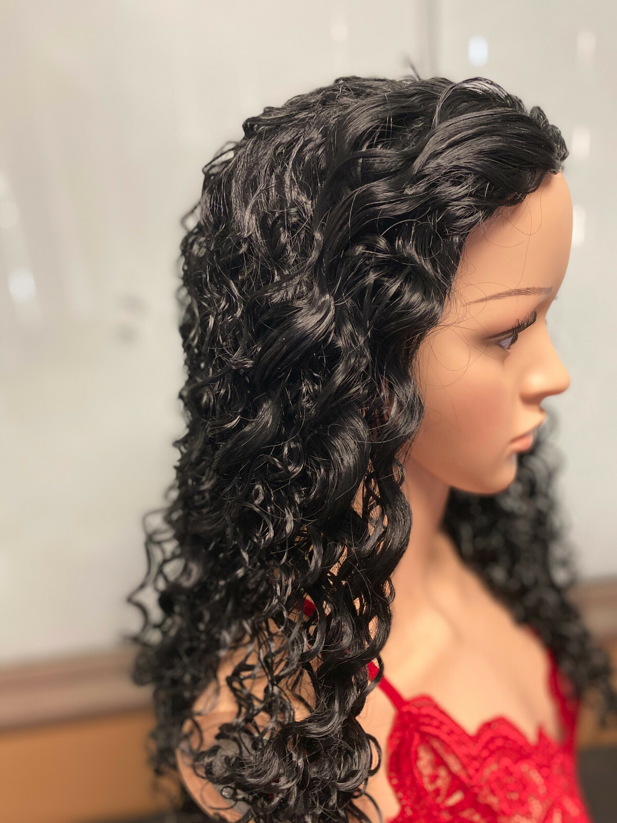 Women 23″ Long Natural Curly Wavy Ladies Synthetic Hair Wigs Brazilian Black Wig