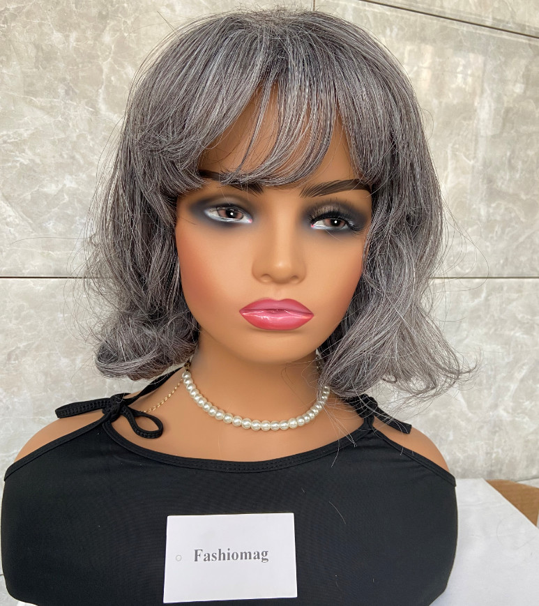 Short Bob Salt And Pepper Hair Synthetic Hair Wigs Women Soft Natural