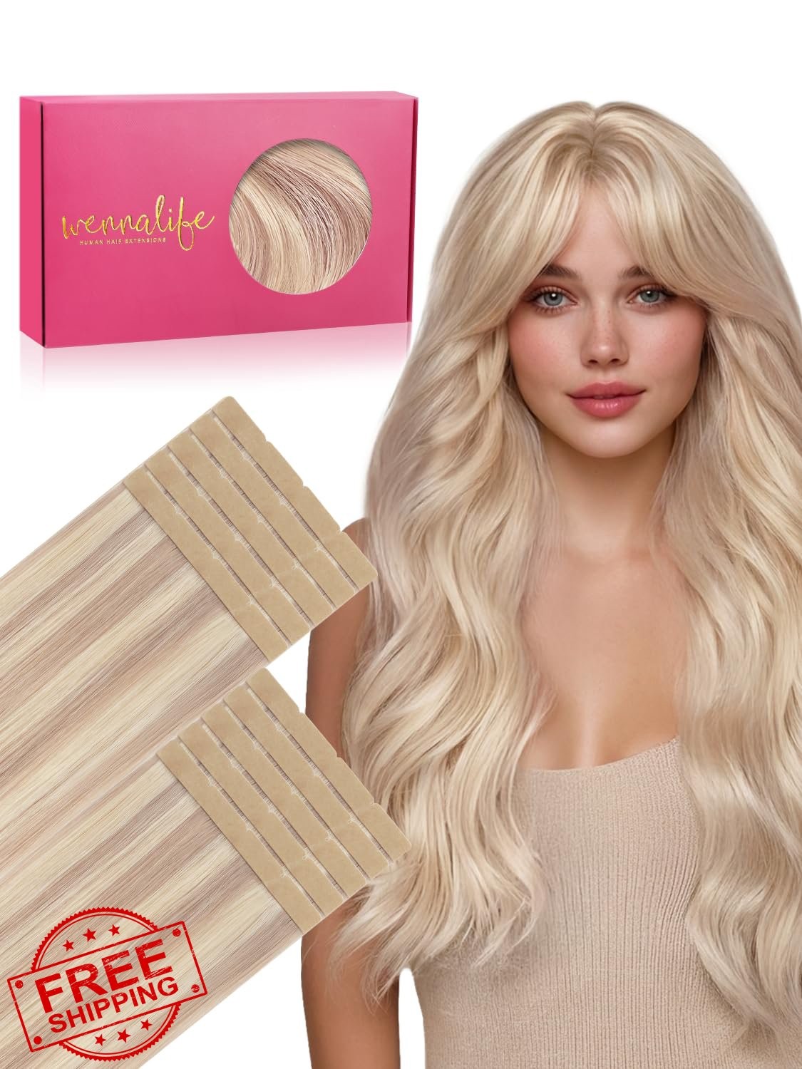 Wennalife 20in 50g Tape In Hair Extensions 8cm-#18F/60A Balayage