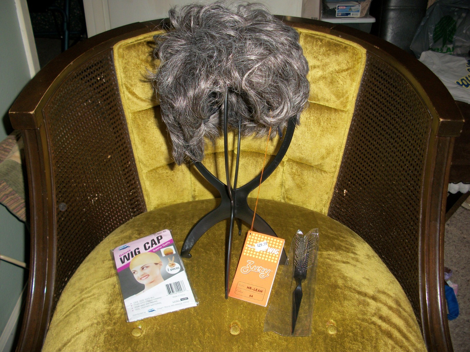 Gray Short Human Hair Wig with Stand, wig caps, wig brush & tie back for Beauty!