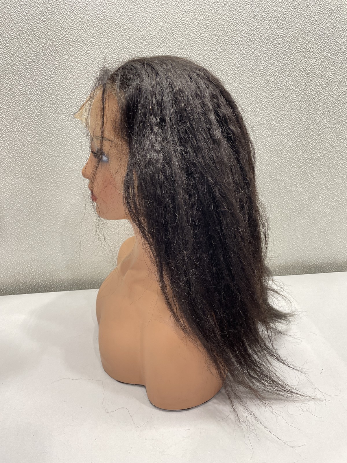 OQ Natural Black Kinky Straight Human Hair Lace Front Glueless Wig, 18″