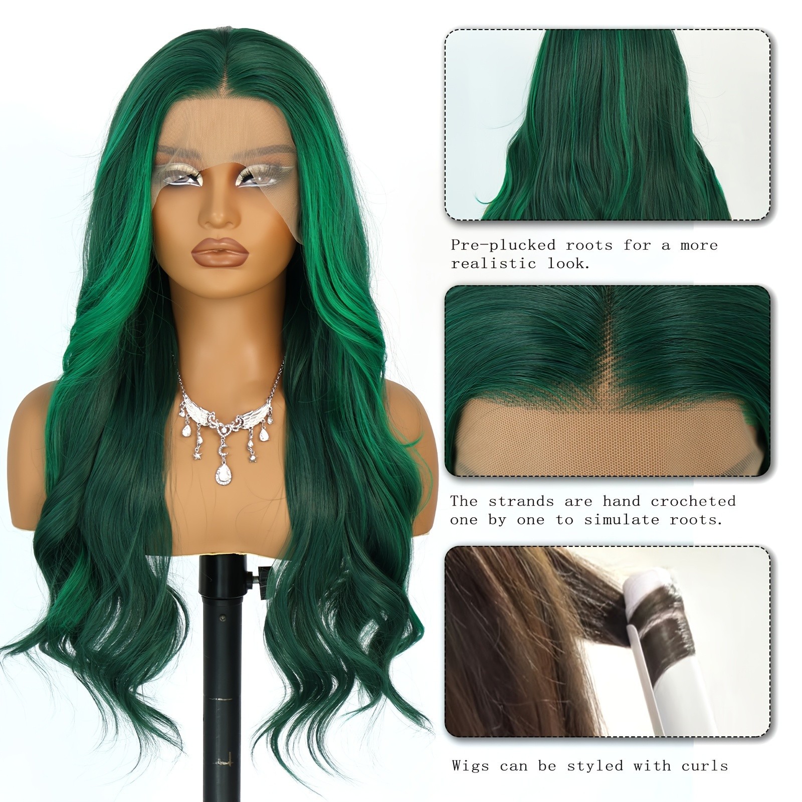 13×4 Ombre Green Body Wave Lace Front Wigs Long Wavy Highlights Green Glueless