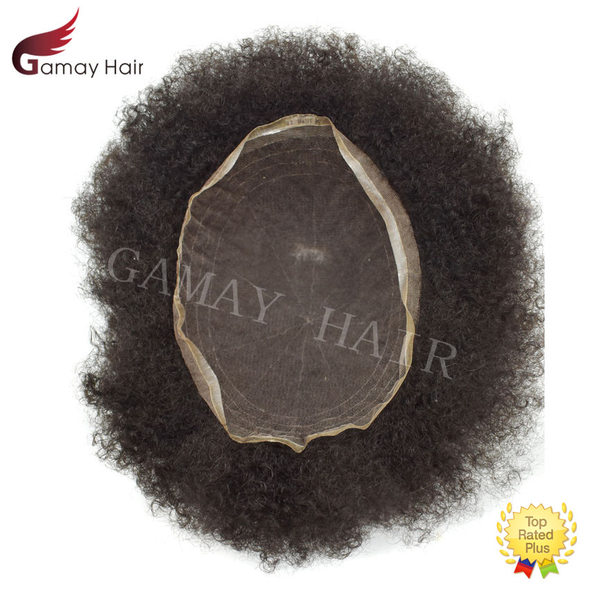 Full Lace Afro Curl Mens Toupee African American Human Black Hair Curly Systems