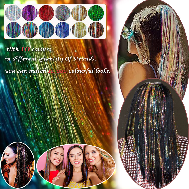 47In Hair Tinsel 4400Strands 12 Colors Sparkling Holographic Extensions Glitter