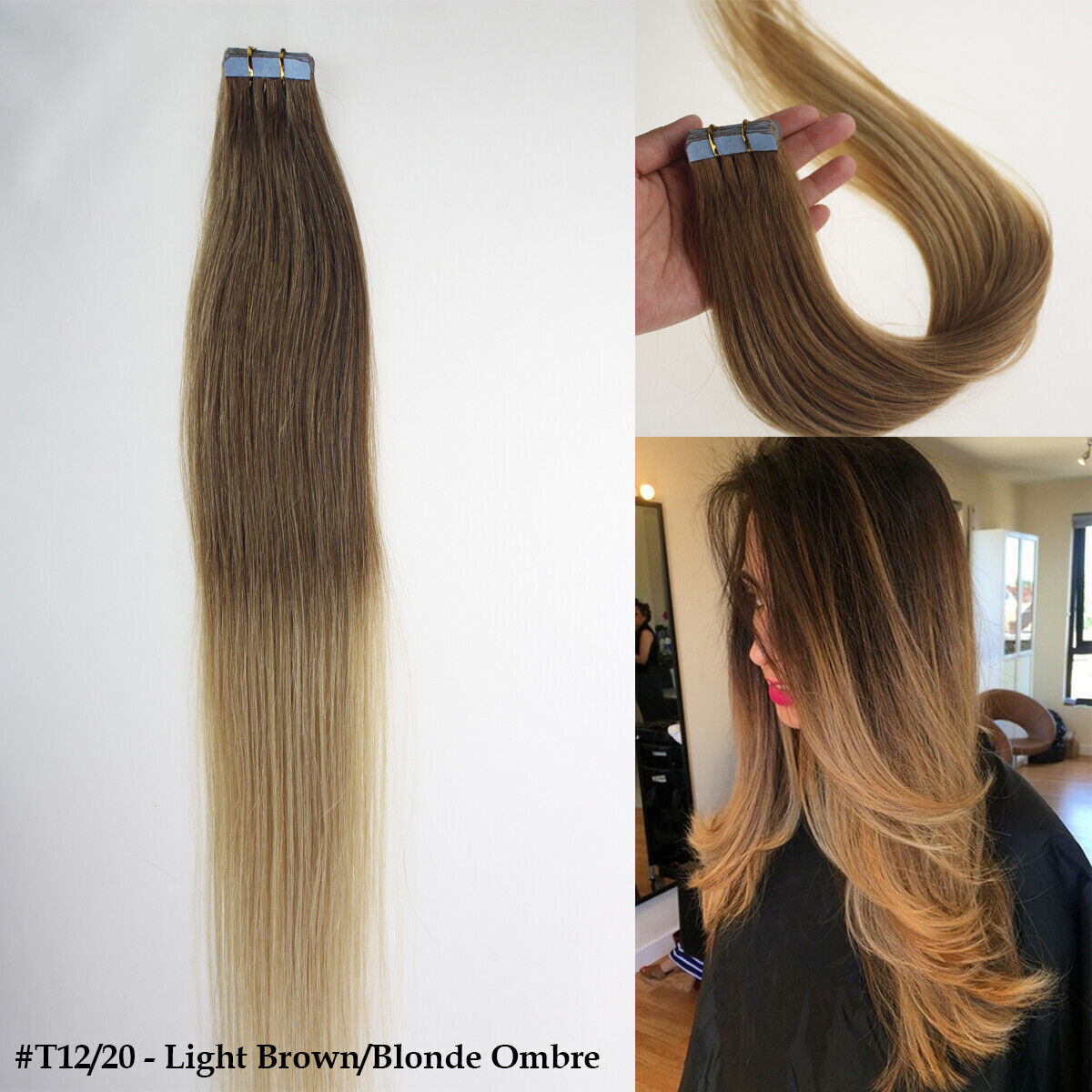 Tape in Hair Extensions Real Remy Human Hair Invisible Skin Wefts Full Head Hair