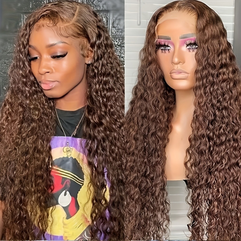 #4 Dark Brown Hair Long Loose Curly Lace Front Wigs Soft As Human Hair Natural