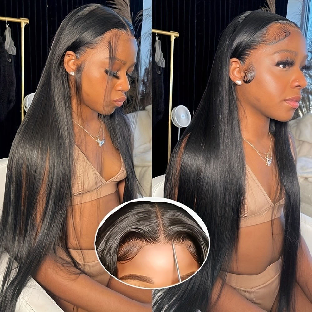 Lace Front Wigs Long Straight Natural Black Hair Pre Plucked Soft As Human Hair