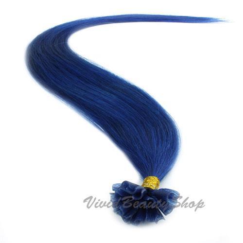 200 Blue Pre Glued Bonded U Nail Tip Fusion Keratin Remy Human Hair Extensions