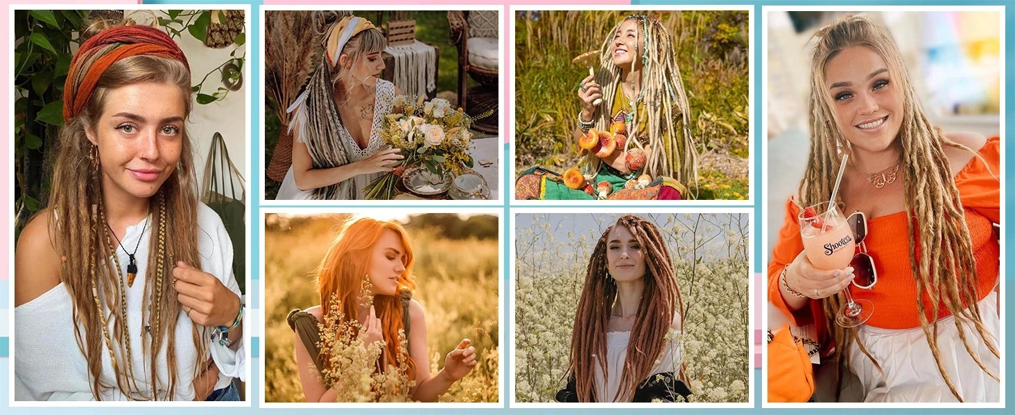 Hippie Style Single Ended Soft Synthetic Dreadlock Hair Extensions for Women
