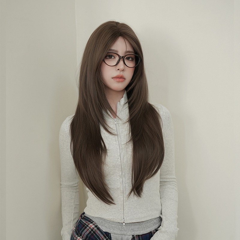 Japanese Korean Style Long Straight Wig Inward Curly Ends Full Head Synthetic