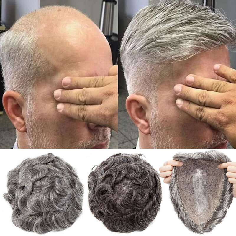 Mens 100% Human Hair Replacement Ultra Thin Skin Toupee Hairpieces PU System Wig