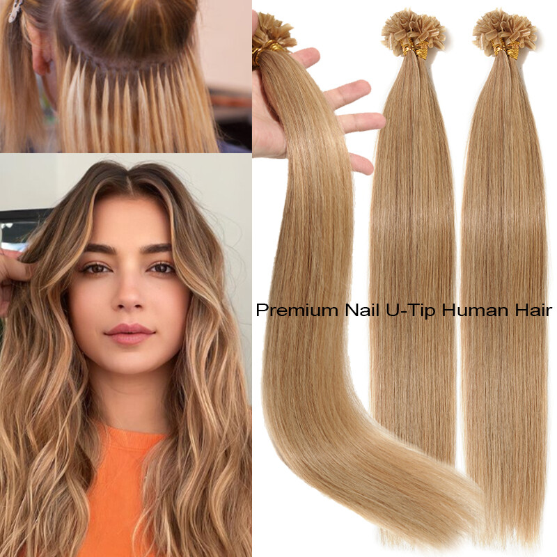 Glue Nail U Tip Real Remy Human Hair Extensions Keratin Fusion Full Head 150G