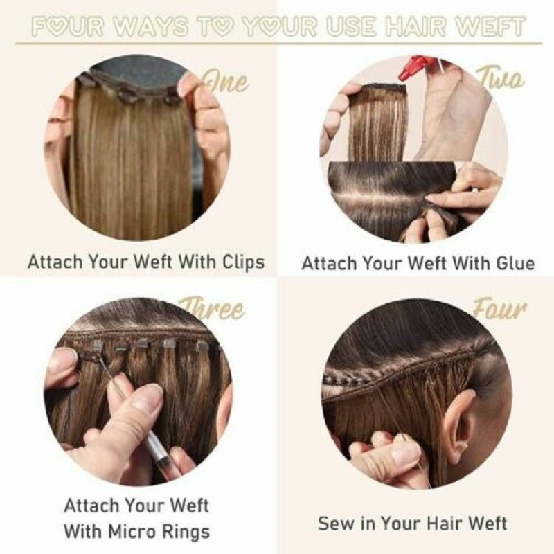 Sew in Weft Human Hair Extensions Premium Russian Remy Hair Weaves Fashion Color