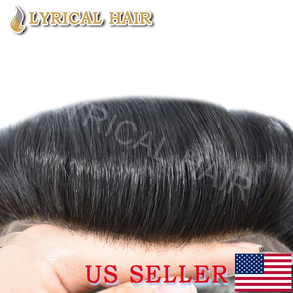 US French Lace Front Mens Toupee Human Hair System Hand Tied Durable Hairpiece