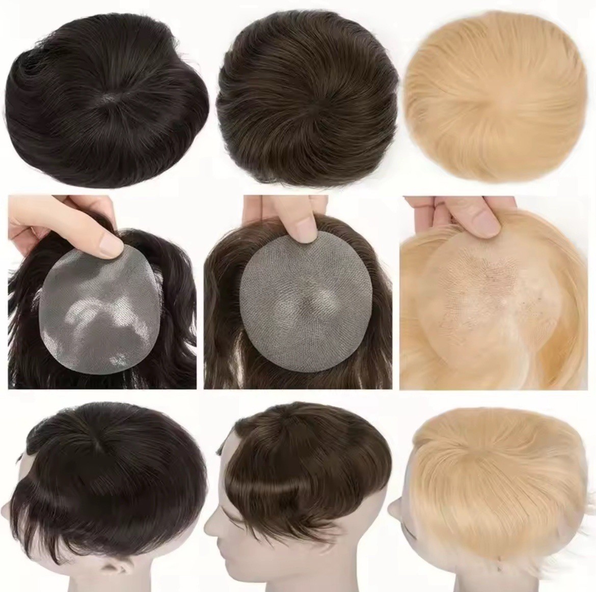 Men’s Toupee Hairpiece Tape-In Closure Straight 6in Multi Color