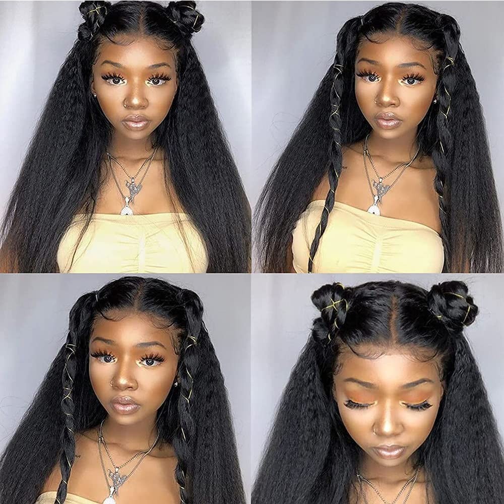 360 Lace Front Wig Human Hair Kinky Straight 16″ 180% Yaki Full Lace for Black W