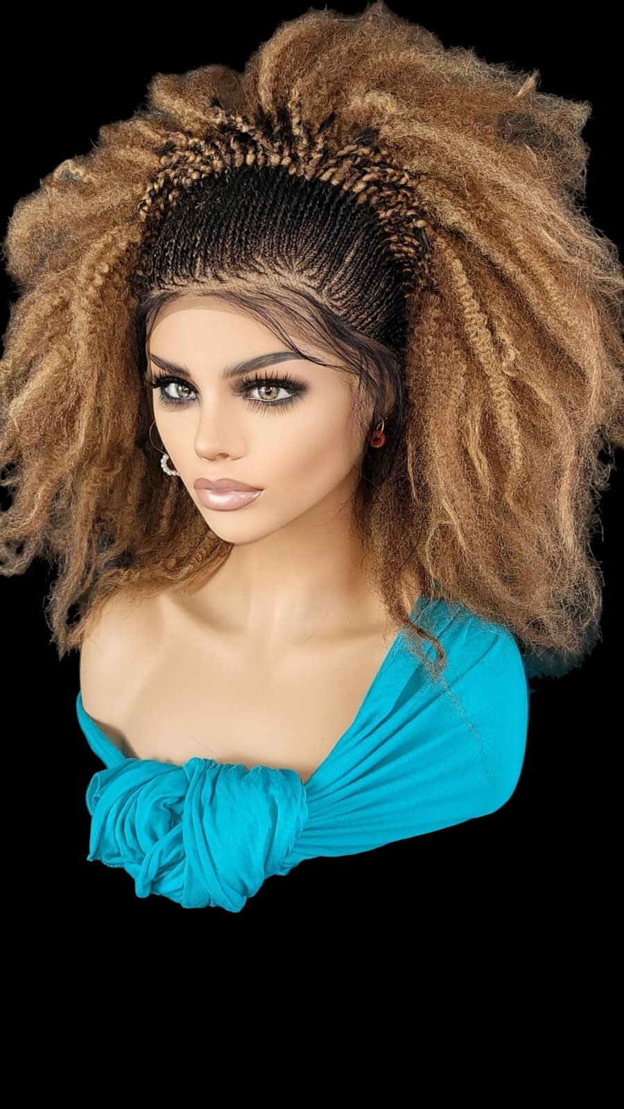 Braided Wig Short Afro Kinky Curly Auburn Brown Lace Front Glueless Baby Hair 6″