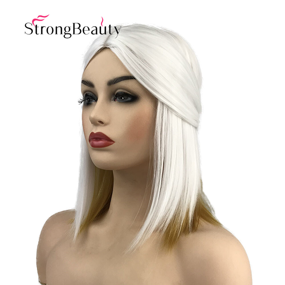 Short Straight Ombre White Yellow Wig Synthetic Hair Cosplay Anime Wigs