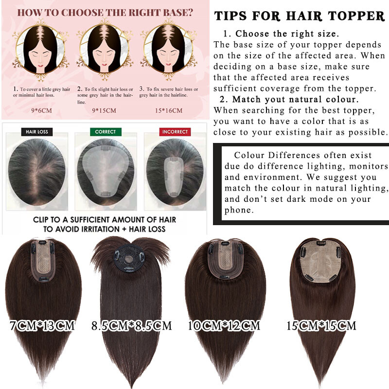 Clip In Top Real Human Remy Hair Topper Women Toupee Hairpiece Bangs Middle Part