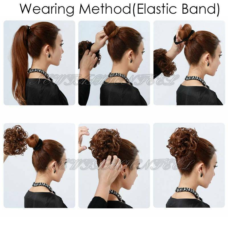 Real 100% Remy Human Hair Scrunchie Ponytail Bun Elastic Band Straight Messy US