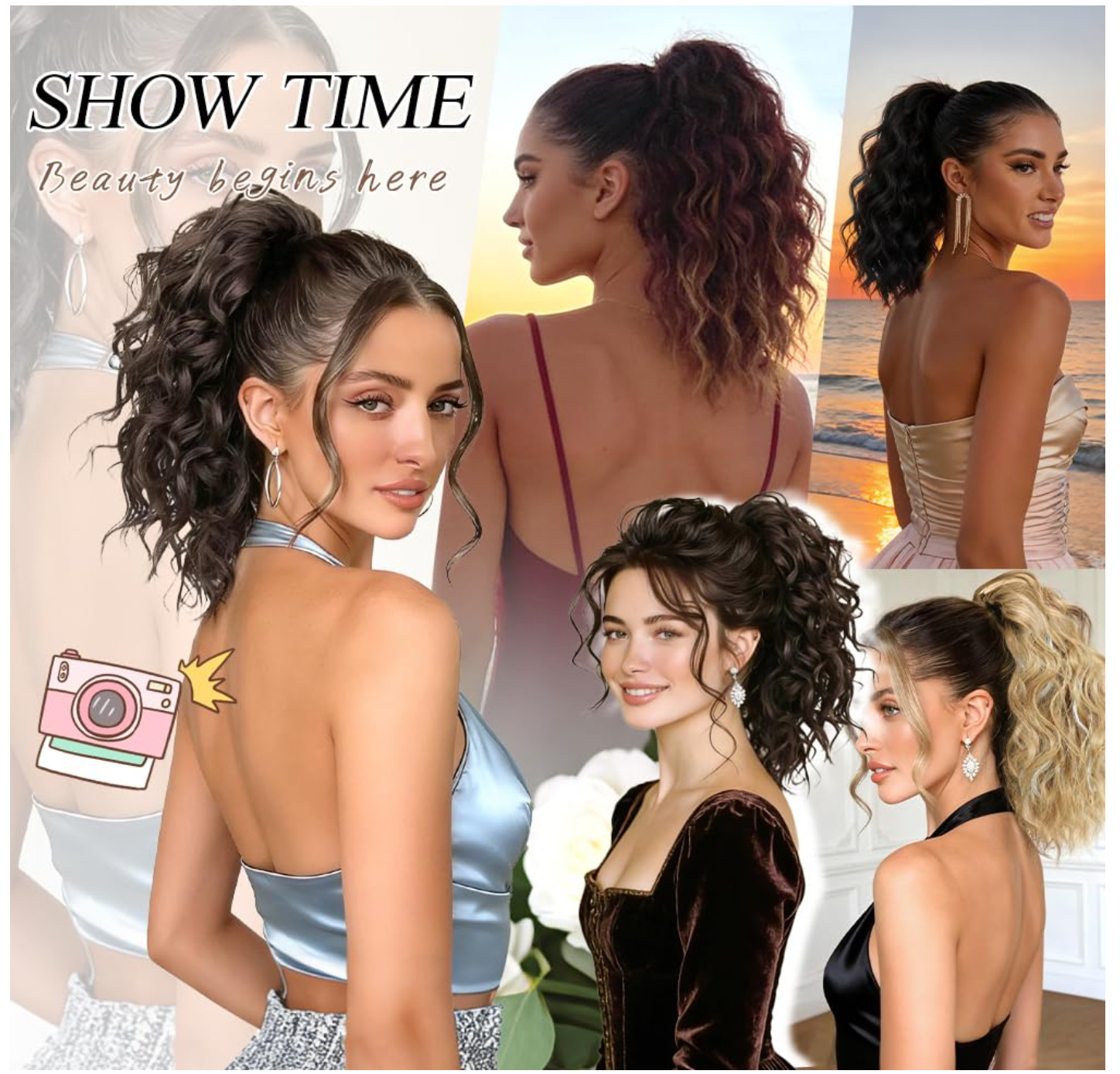 Claw Clip Ponytail Extension for Women Chocolate Brown with Blonde