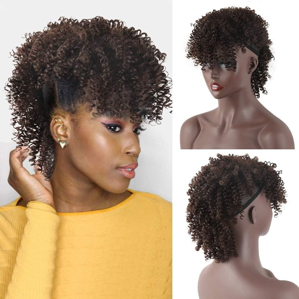 Afro Puff Mohawk Ponytail Jerry Curly Non Drawstring Ponytail Clip in Synthet…