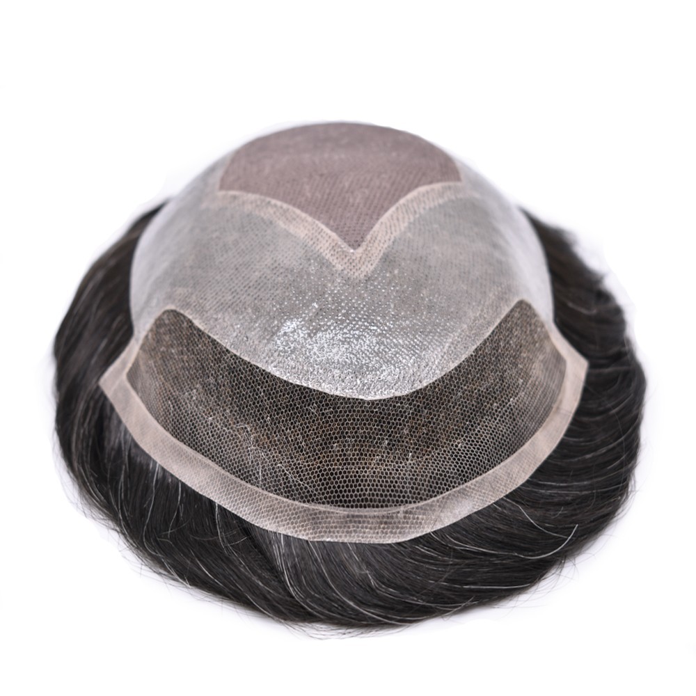 Mens Toupee Hair System Replacement French Lace Front Mono Mens Hairpiece Wig US