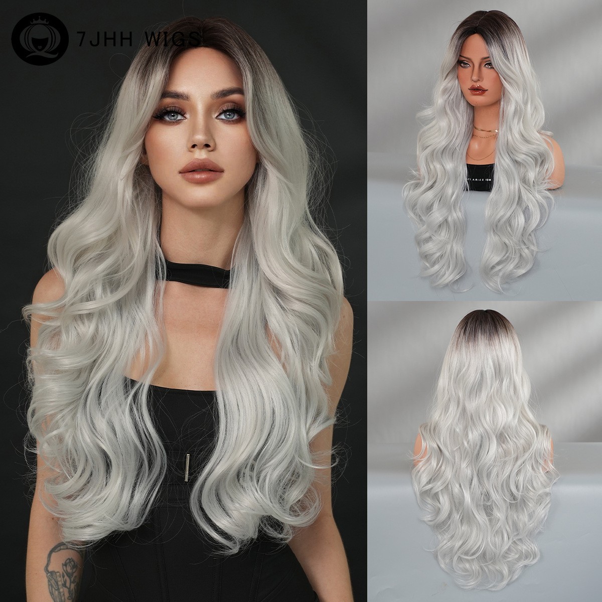 Dark Purple Long Wavy Wig Heat-Resistant Lolita Synthetic Hair Wigs for Women