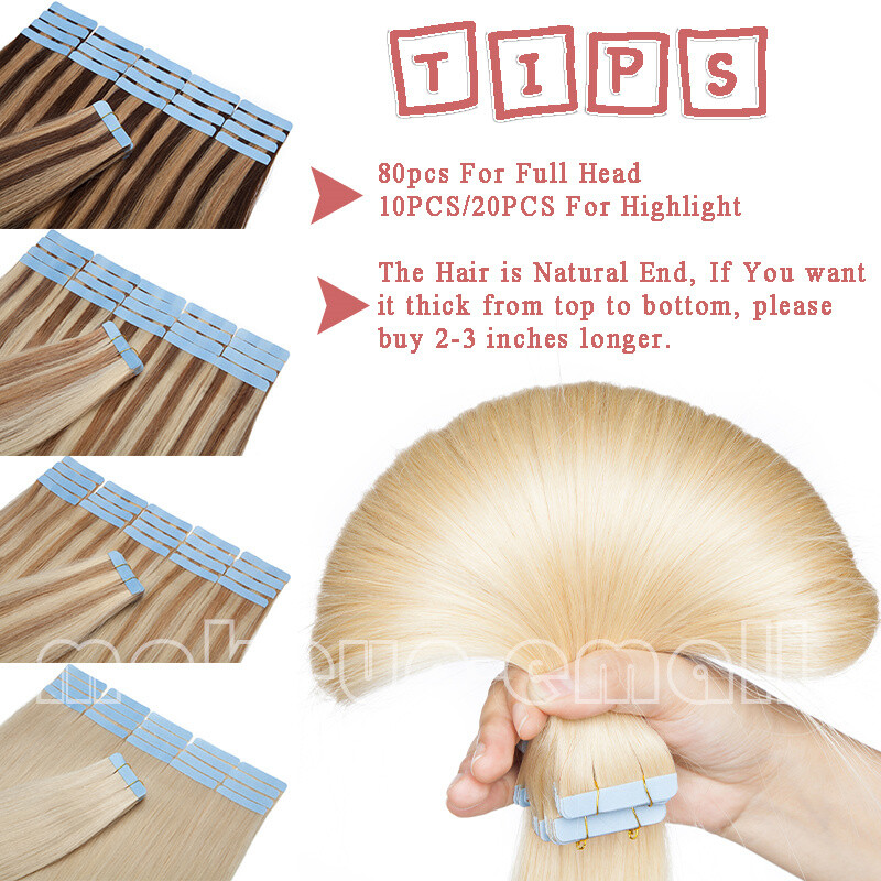 Invisible Tape In Hair Extensions Human Hair Real Skin Weft Straight 12″-16″-24″
