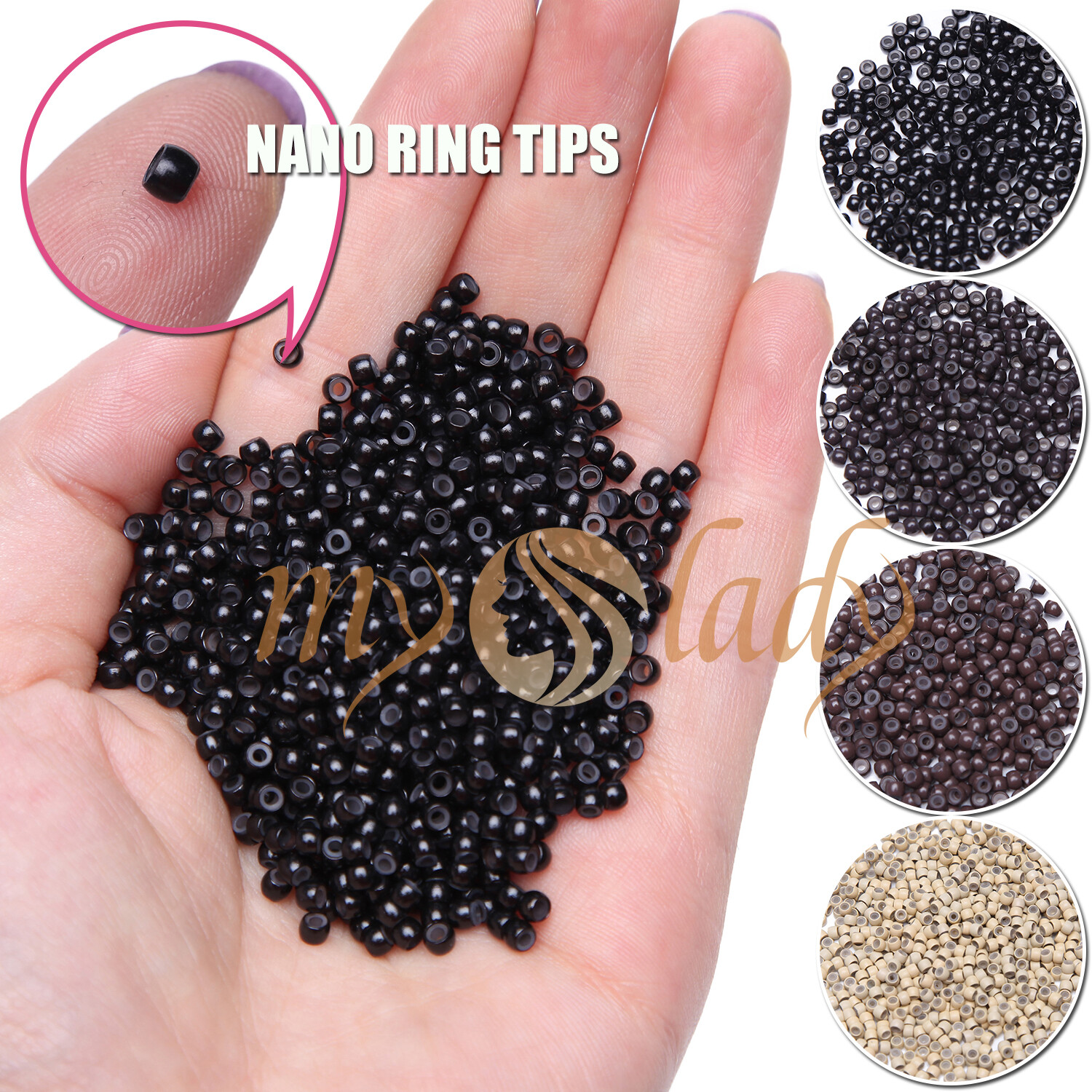 MYLADY Nano Tip Beads Mini Micro Ring Tips for Nano Ring Hair Extensions Black M