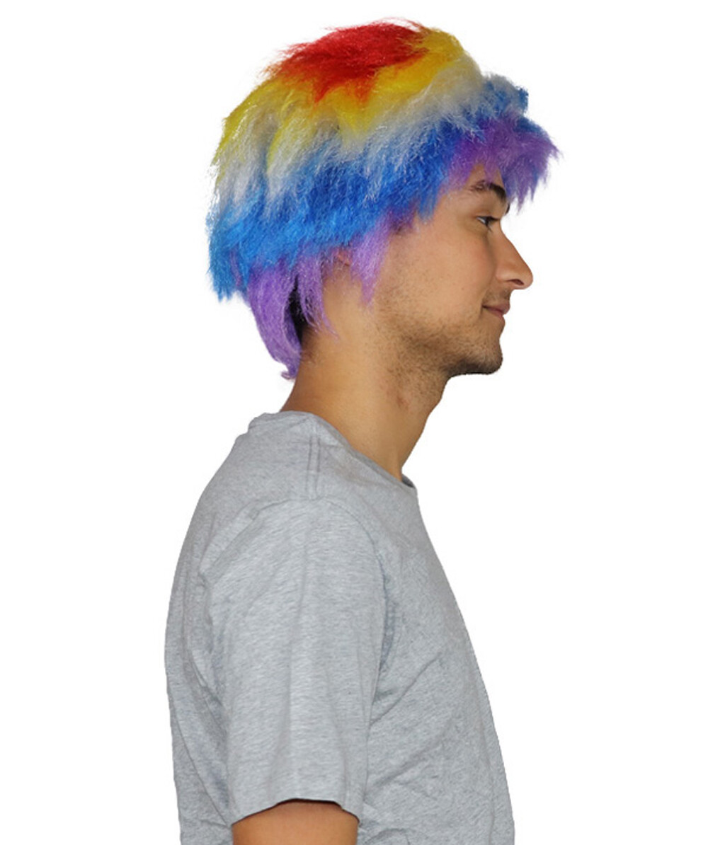 Crazy Clown Around Wig, Rainbow Clown Scary Wigs, Premium Breathable Capless Cap