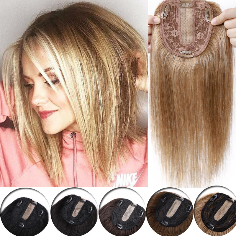 Clip/In 100% Real Human Hair Silk Top Piece Mono Topper Hairpiece Women’s Toupee
