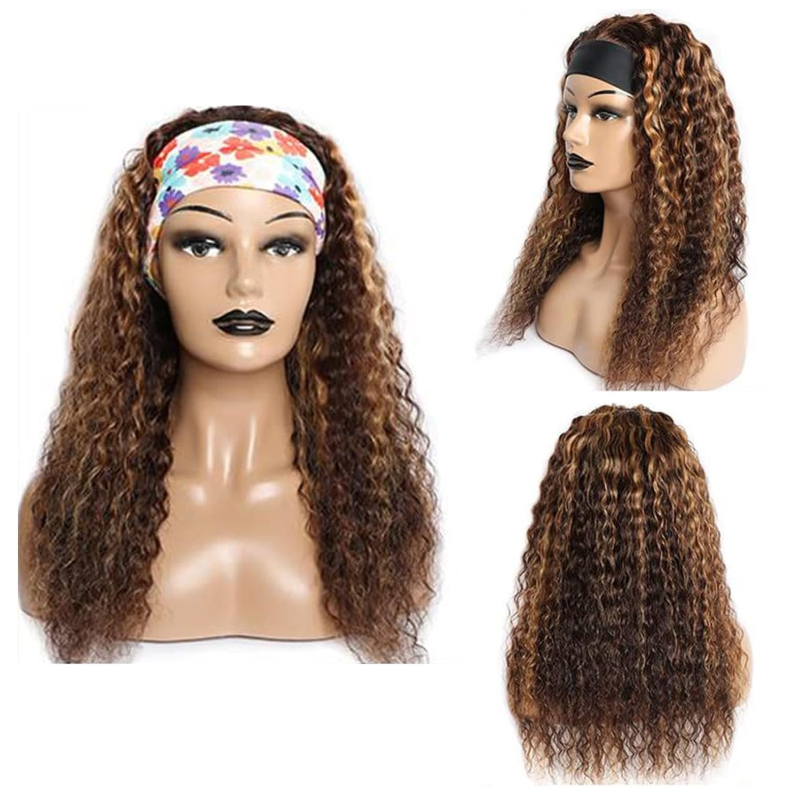 Ombre Deep Wave Headband Wig Human Hair #4/27 Curly for Black Women Human 150% D