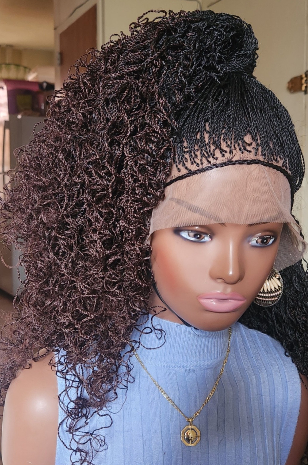 Handmade braided long Senegalese twist curly wig 1B/Dark Brown