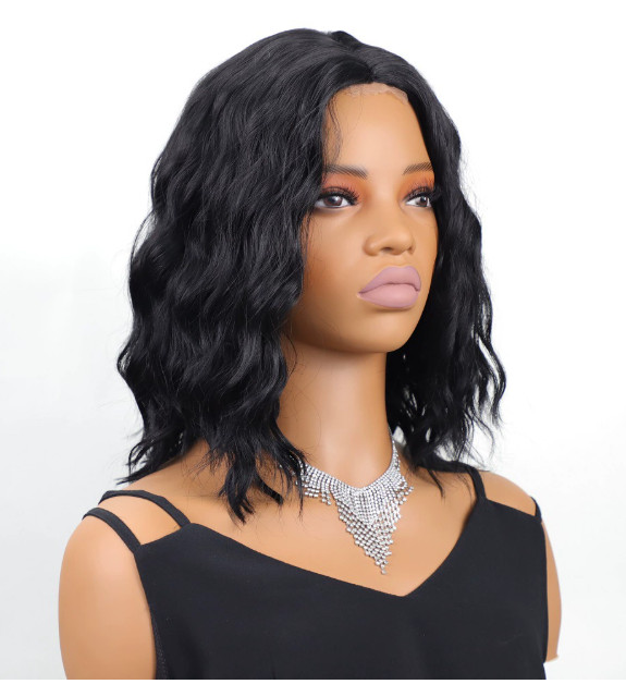Medium Wavy Middle Part Black Synthetic Hair Capless Wigs Women Natural Daily