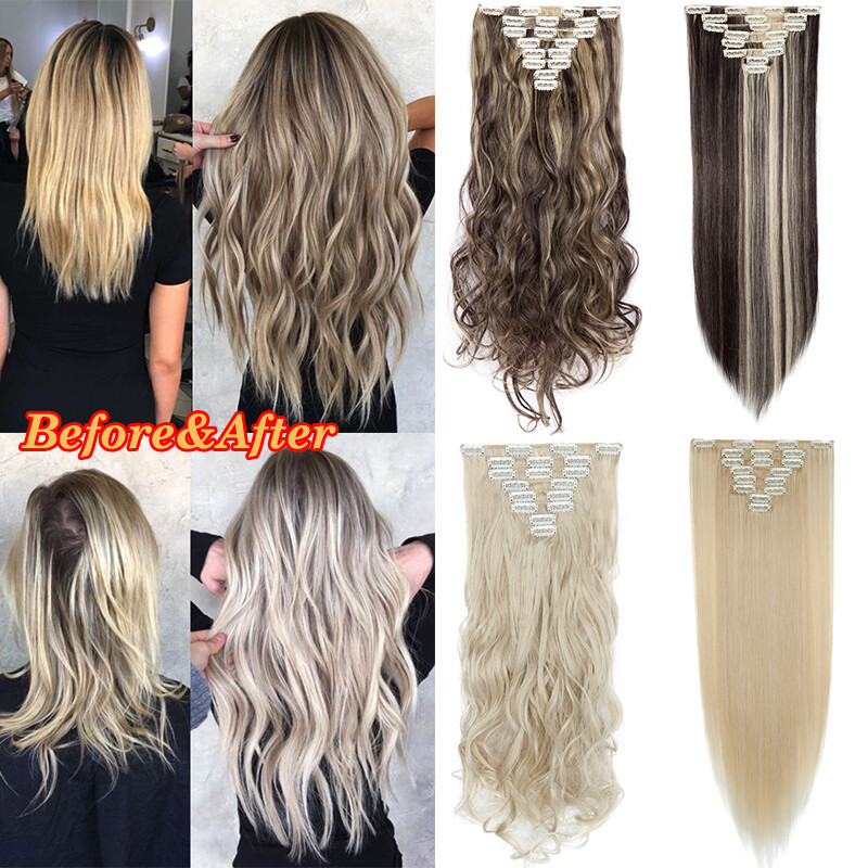 CLEARANCE Highlights Long Wavy Clip In Hair Extensions Real Natural 8 Pieces US