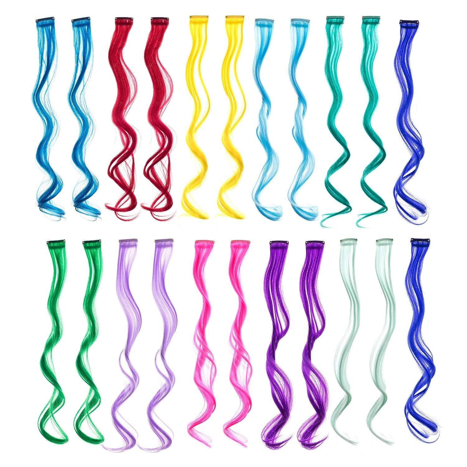 Colored Hair Extensions Clips Set 22 Pieces Multi Colors Wavy Curly Hairpieces
