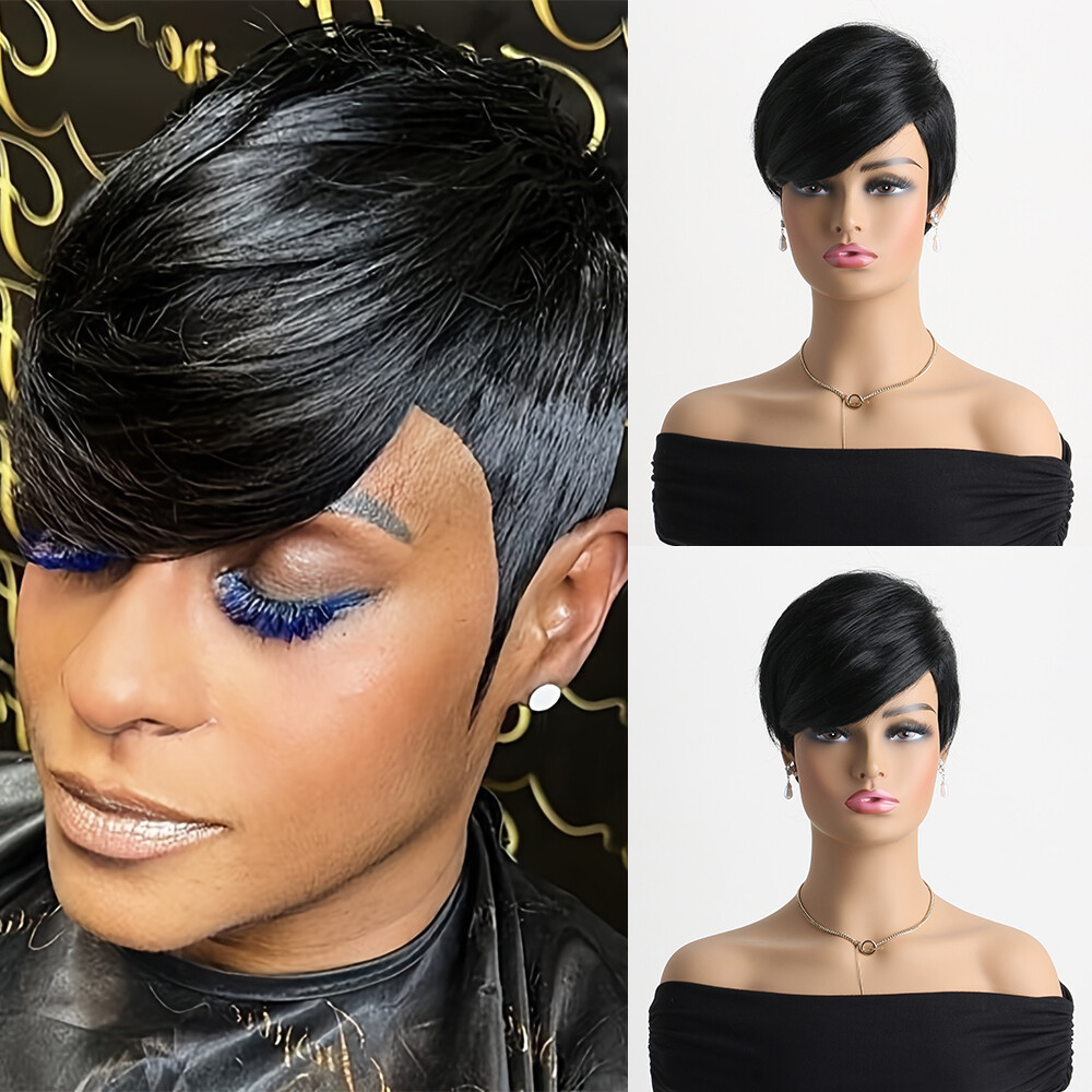 Short Natural Human Hair Wigs With Bang Soft Hair Daily Use Party Wig for Women