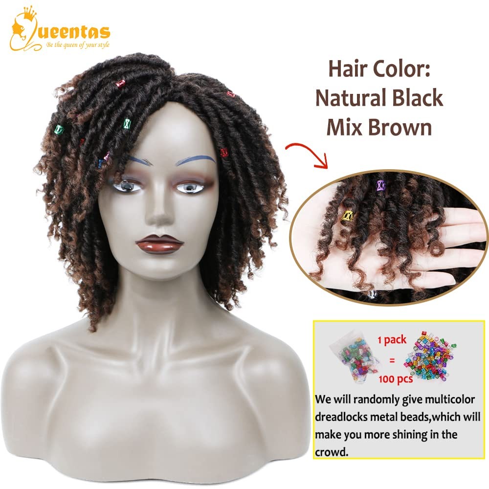 QUEENTAS Dreadlock Wigs for Black Women and Men Short Curly 12 Inch,