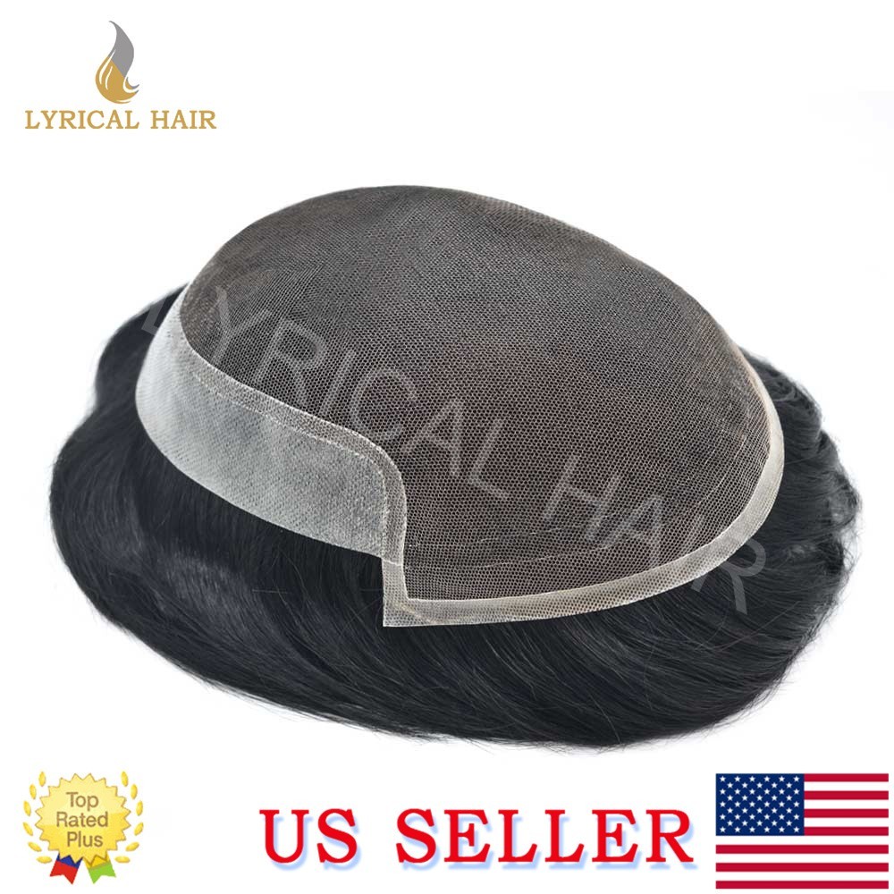 Lyrical Hair Mens Toupee French Lace Front Human Hair Bleach Natural Hairpiece