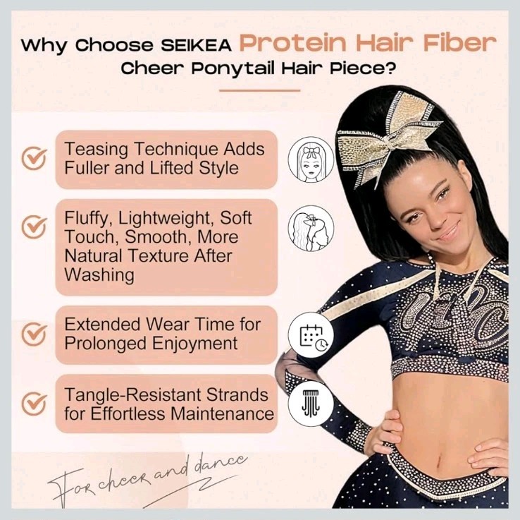 SEIKEA 16” Cheer Ponytail Hair Piece, 100% Ash Blond w/ Highlights Cheerleader
